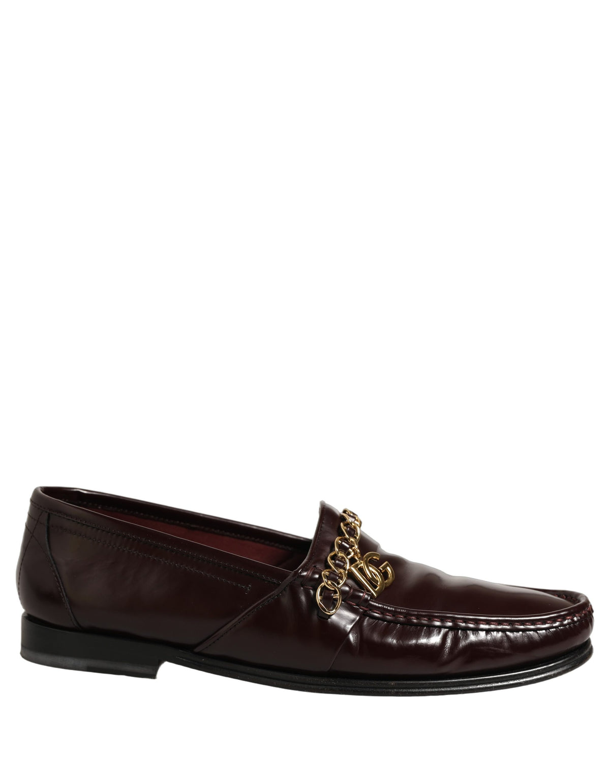 Maroon DG Chain Calfskin Leather Loafers Shoes