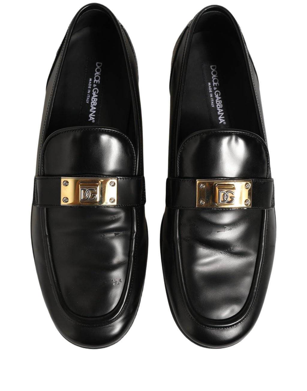 Black Leather Logo Plaque Men Loafers Shoes