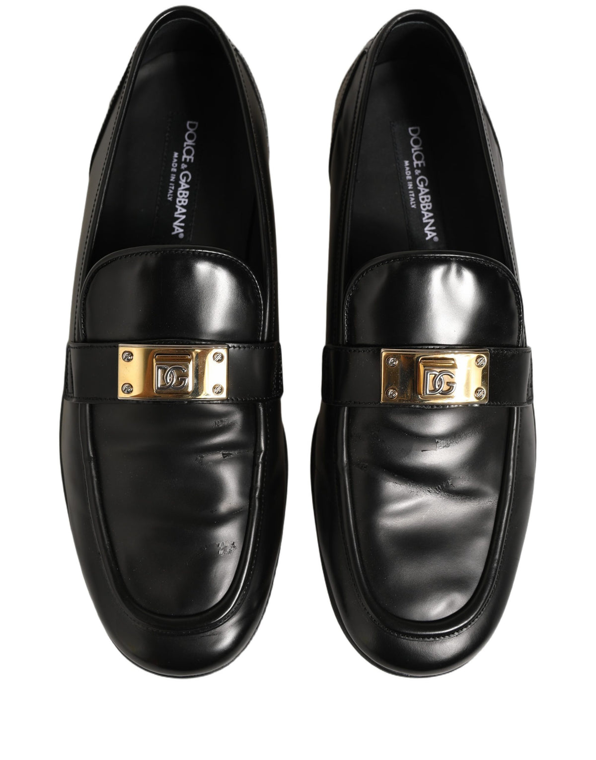 Black Leather Logo Plaque Men Loafers Shoes