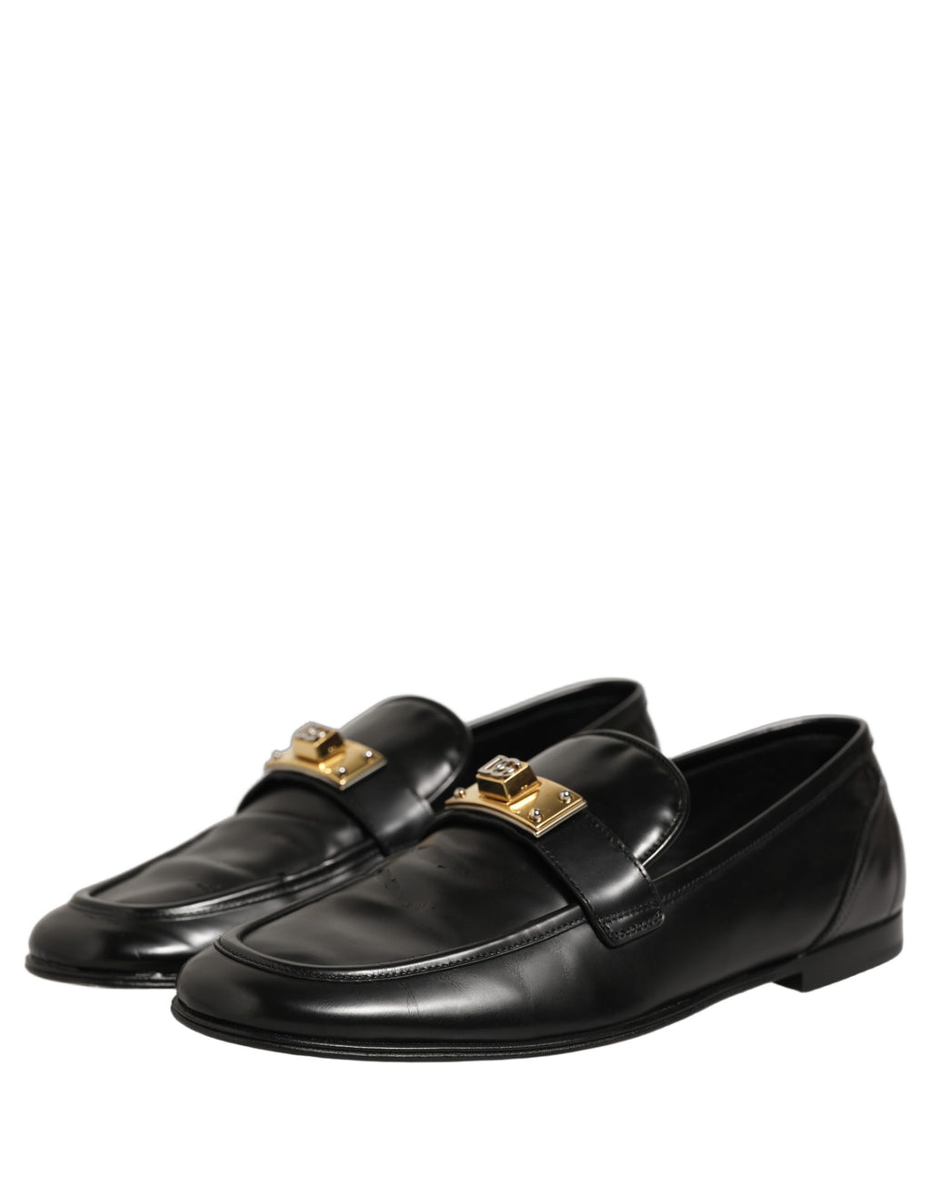 Black Leather Logo Plaque Men Loafers Shoes