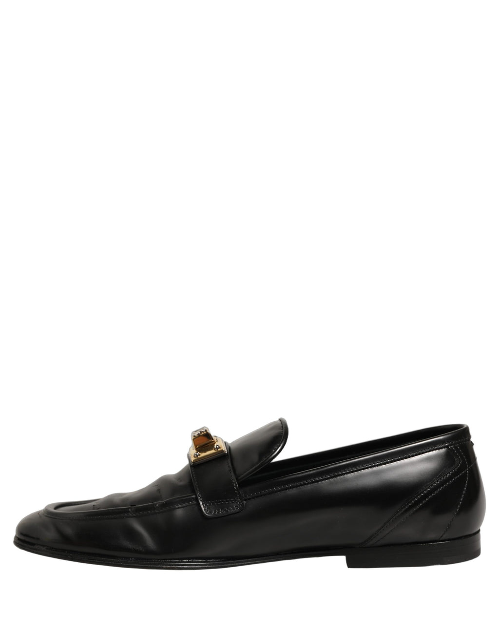 Black Leather Logo Plaque Men Loafers Shoes