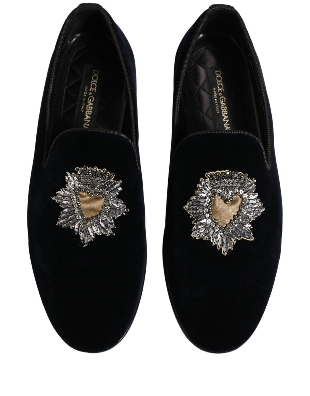 Blue Velvet Embellished Slip On Loafers Shoes