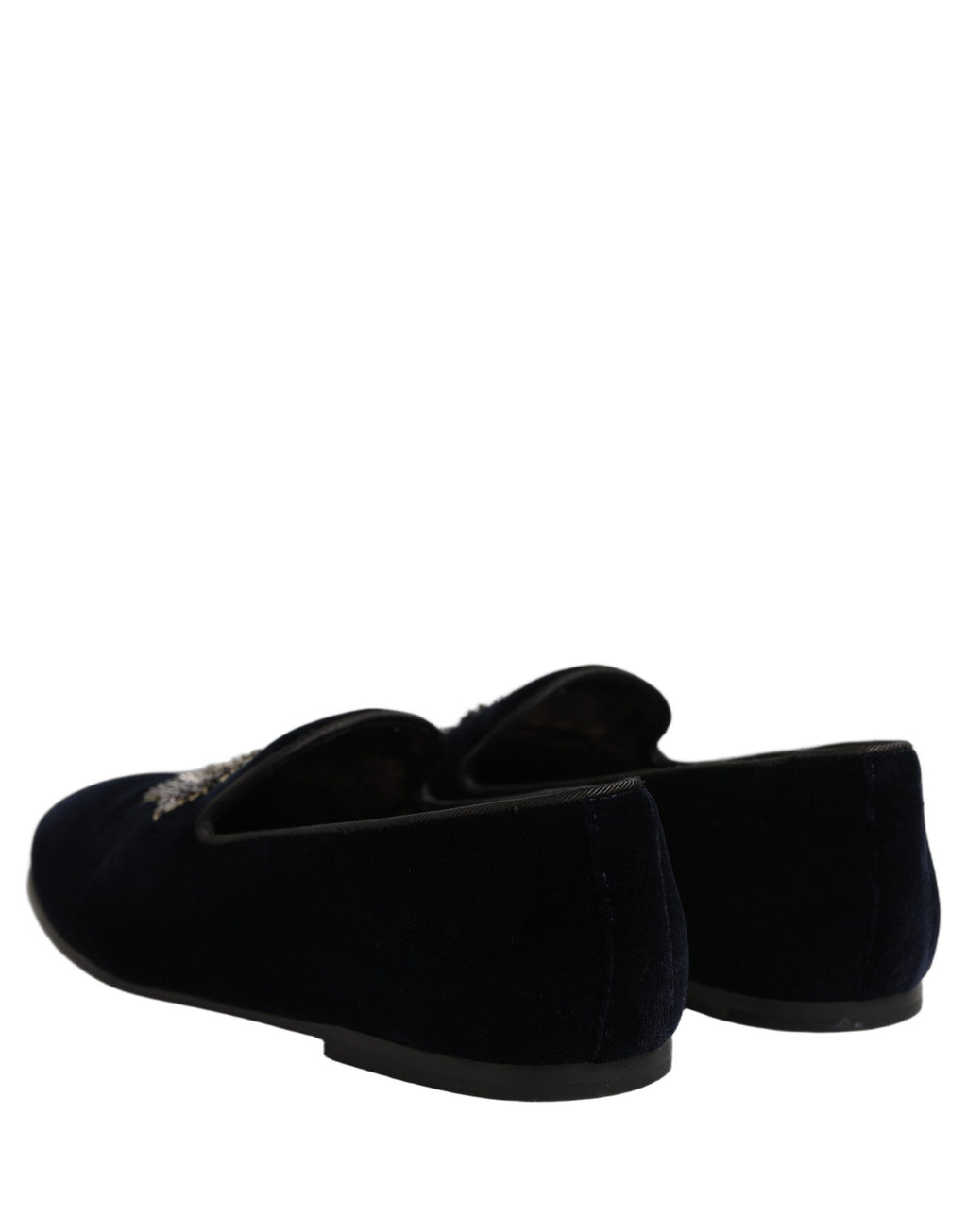 Blue Velvet Embellished Slip On Loafers Shoes