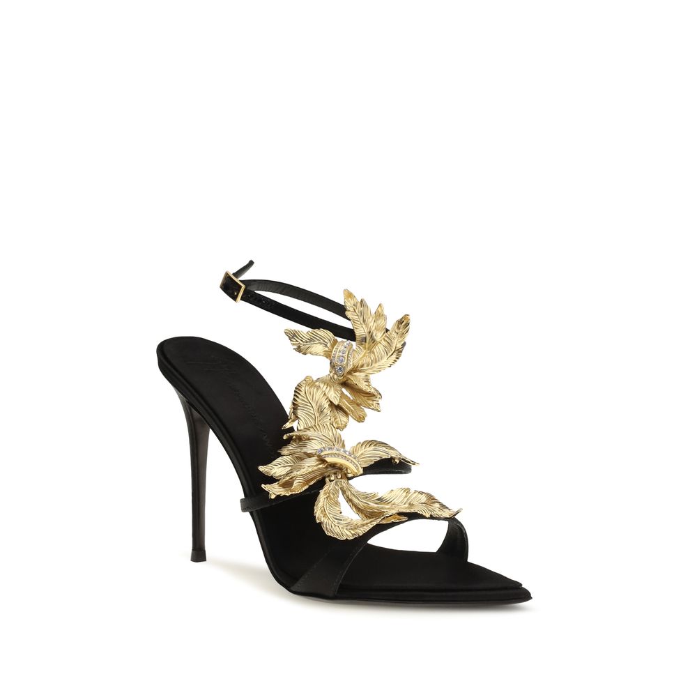 Black Viscose Stiletto Heel Sandals