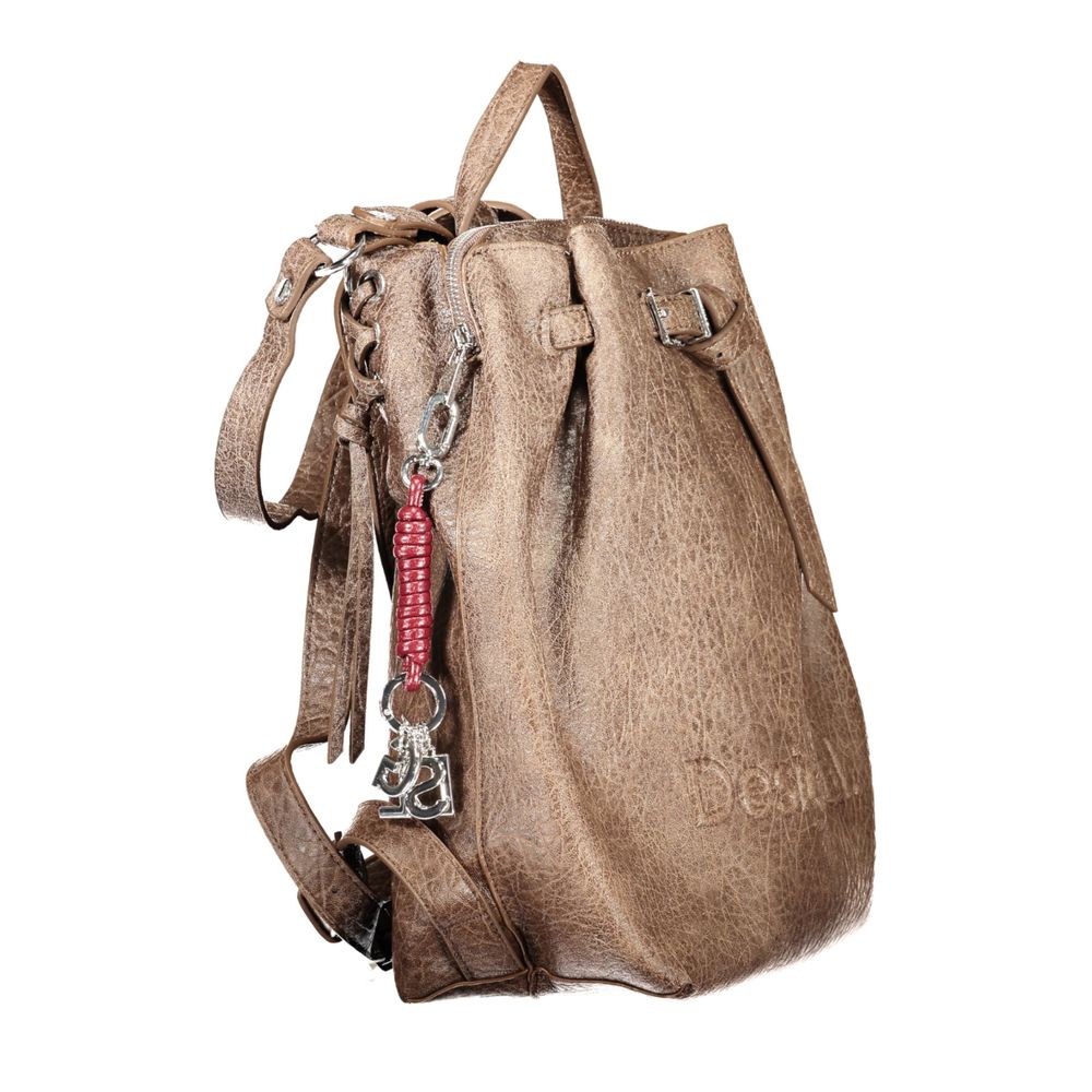 Brown Polyurethane Women's Backpack