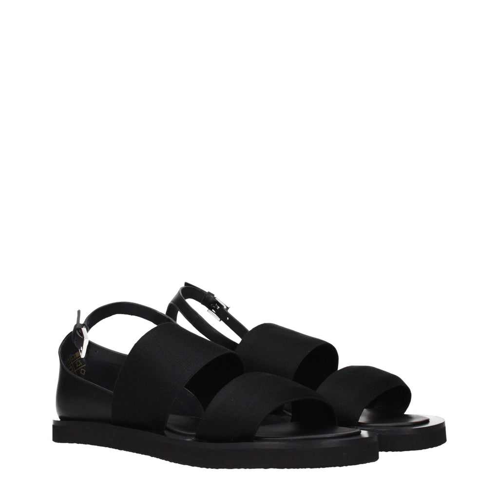Black Fabric Flat Sandals