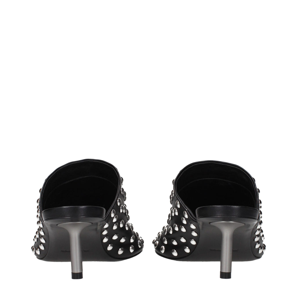 Black Leather Mules
