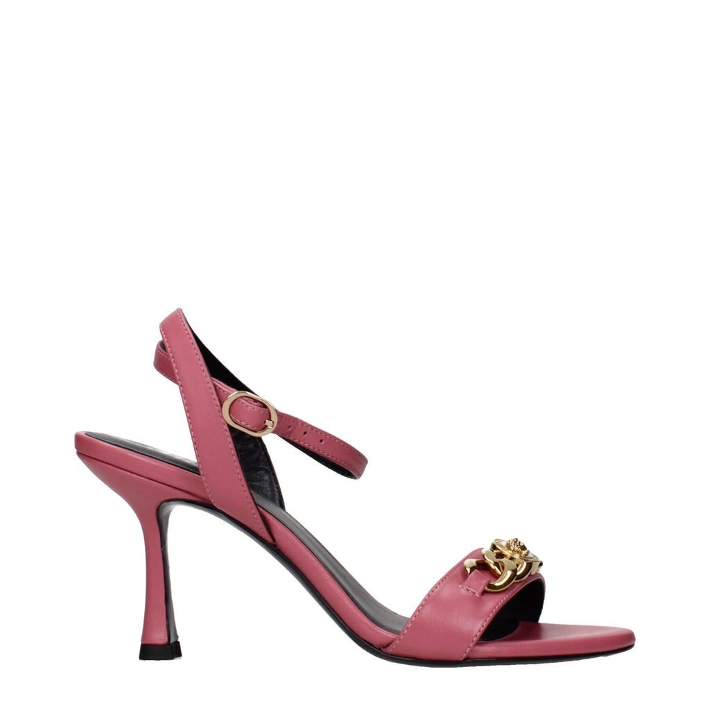 Pink Leather Stiletto Heel Sandals