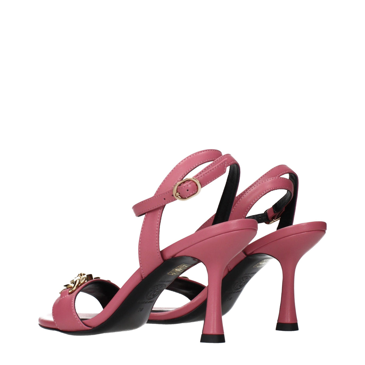Pink Leather Stiletto Heel Sandals