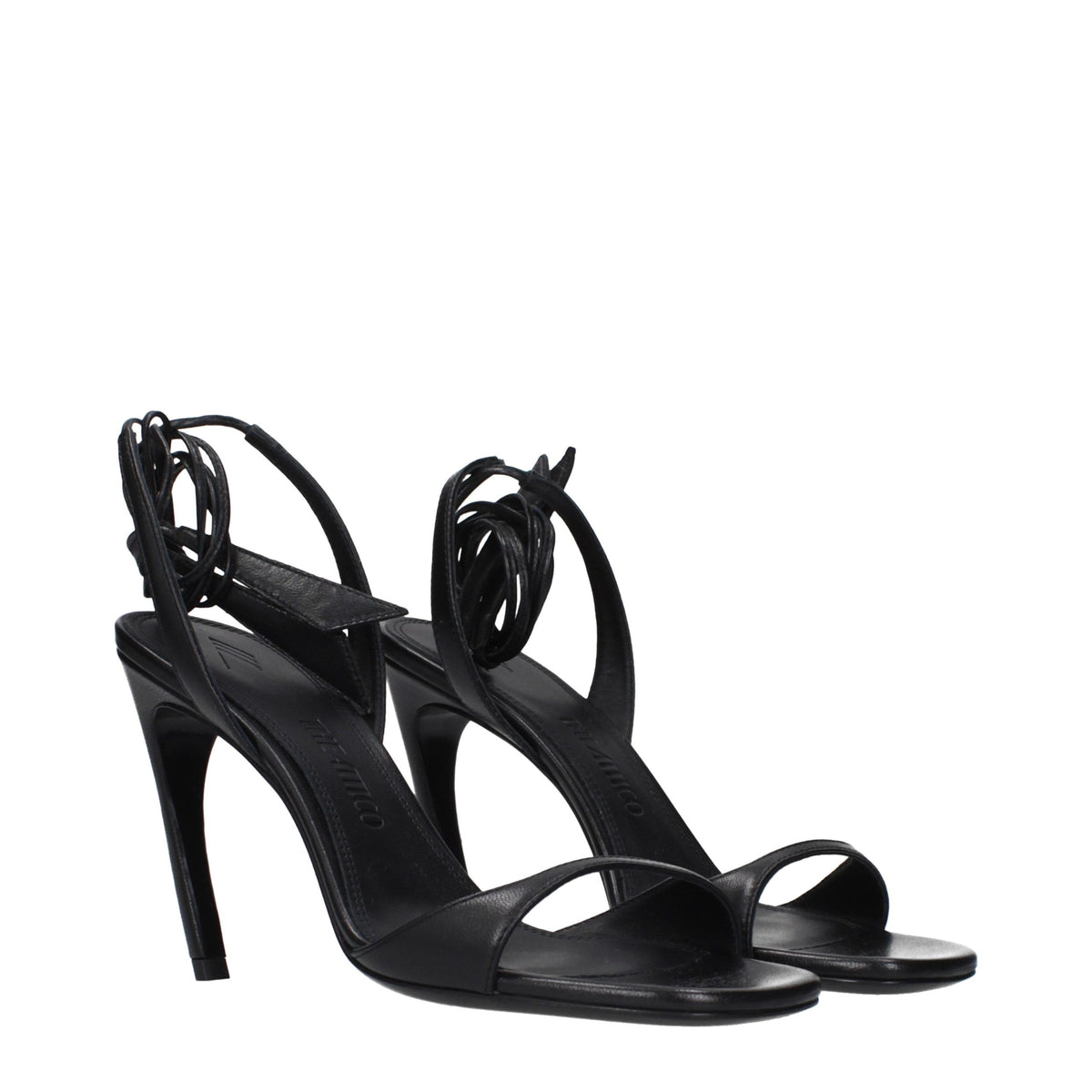 Black Leather Stiletto Heel Sandals