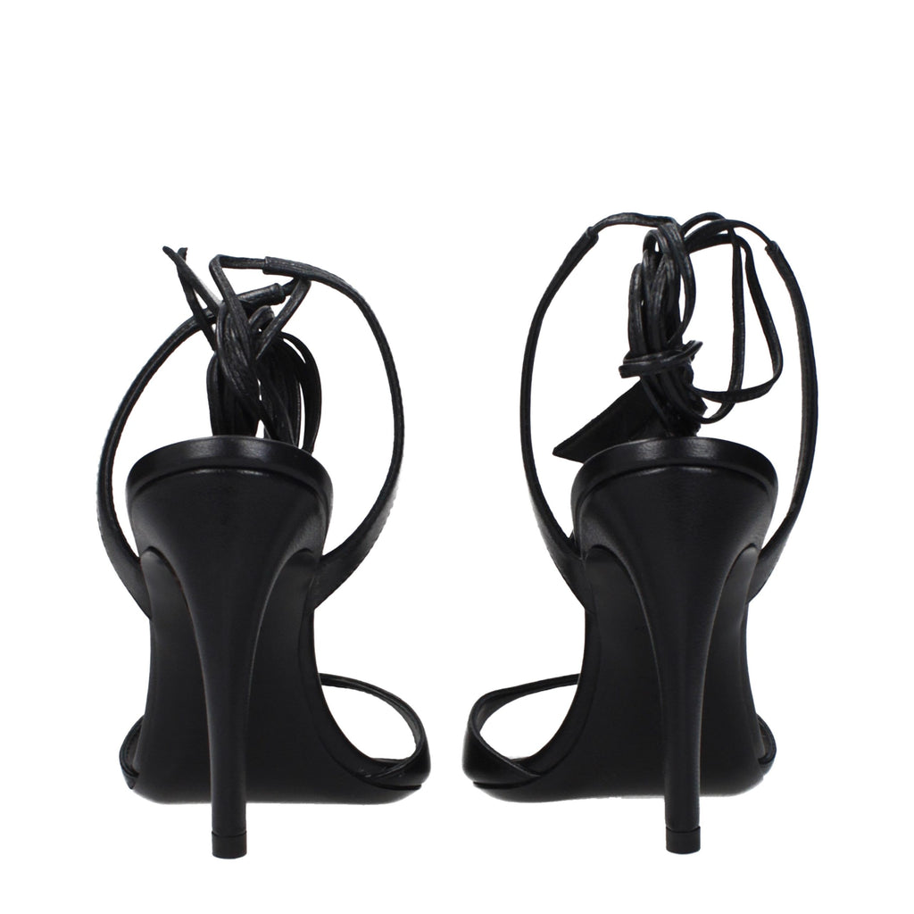 Black Leather Stiletto Heel Sandals