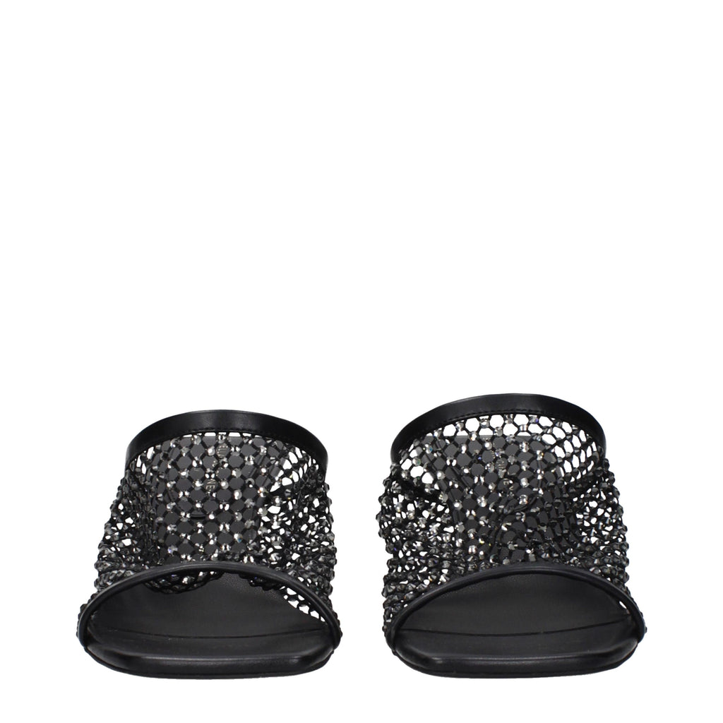Black Leather Stiletto Heel Sandals
