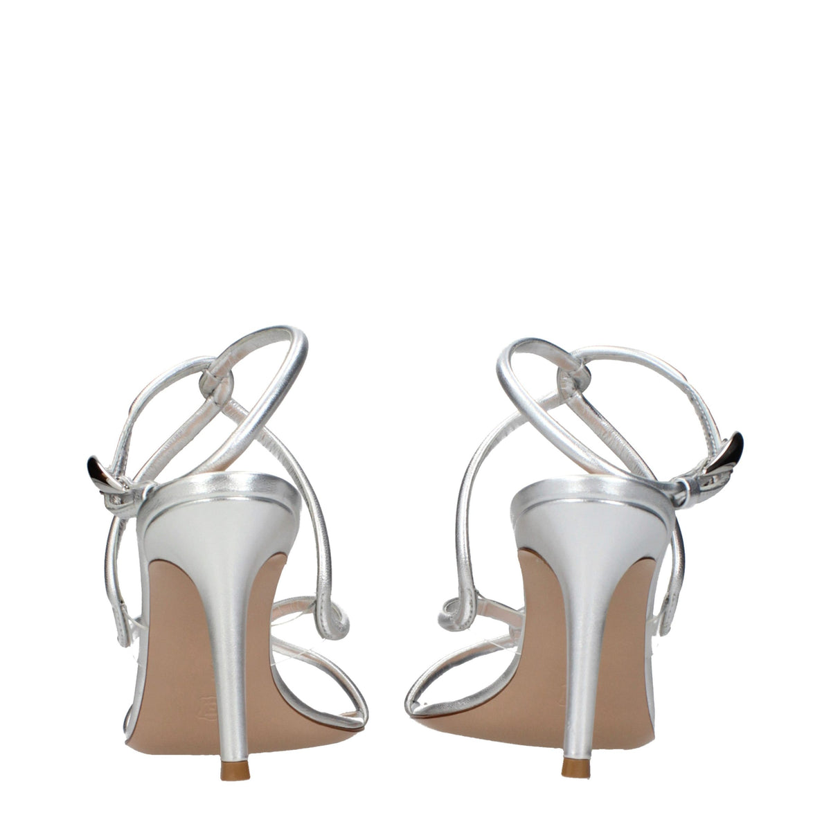 Gray Leather Stiletto Heel Sandals