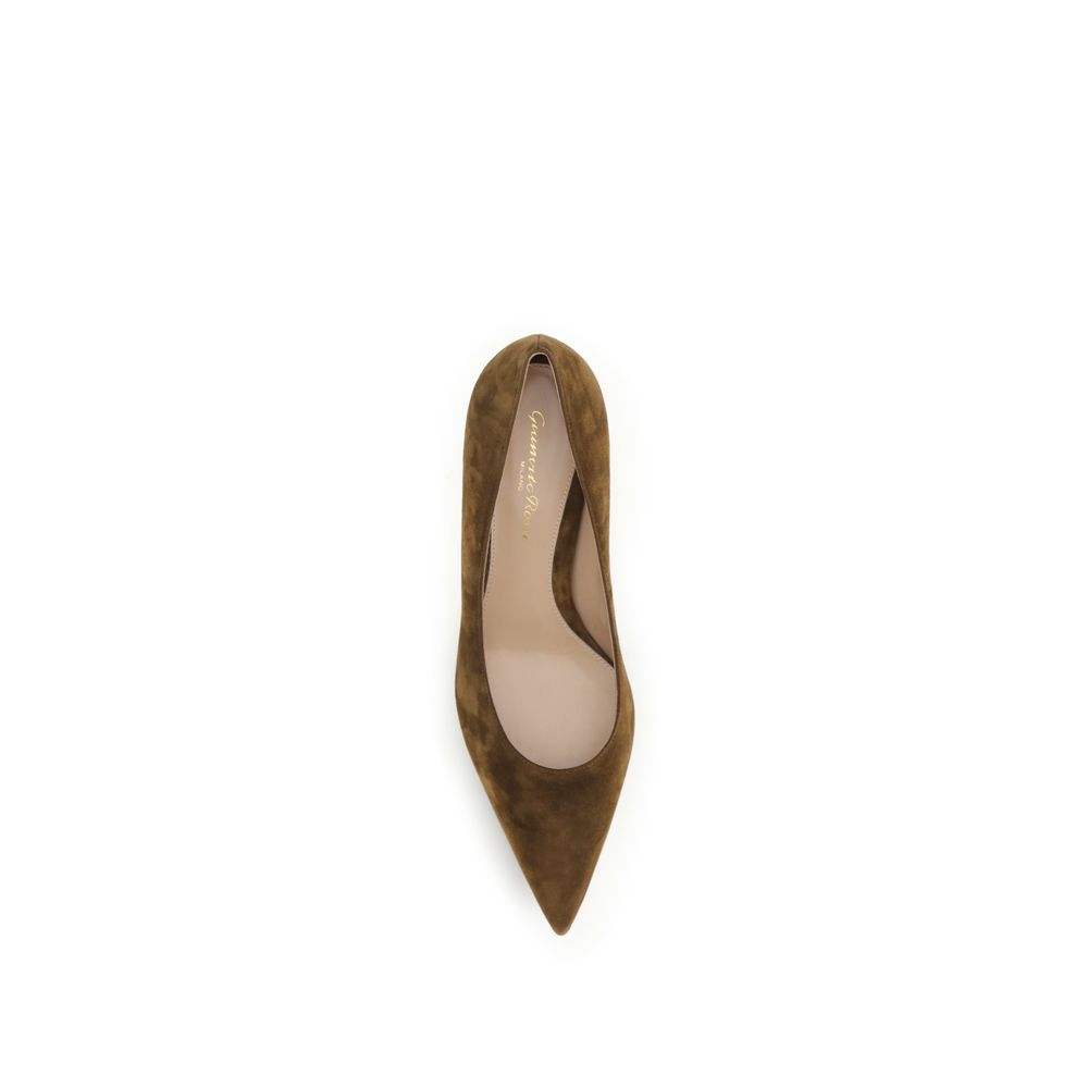 Brown Suede Leather Mid Heel Pumps