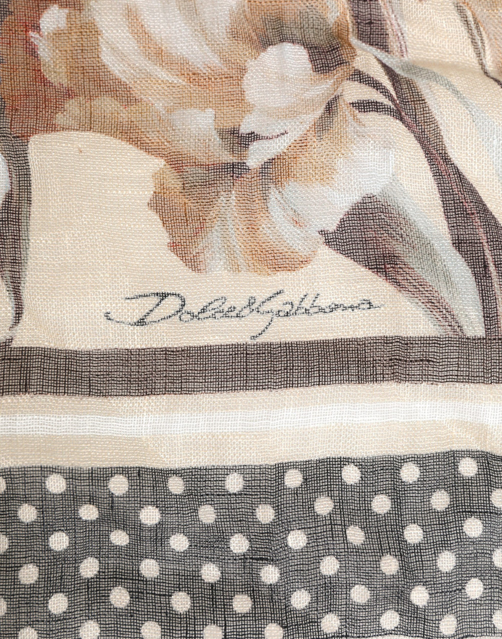 Men Beige Floral Linen Square Foulard Scarf