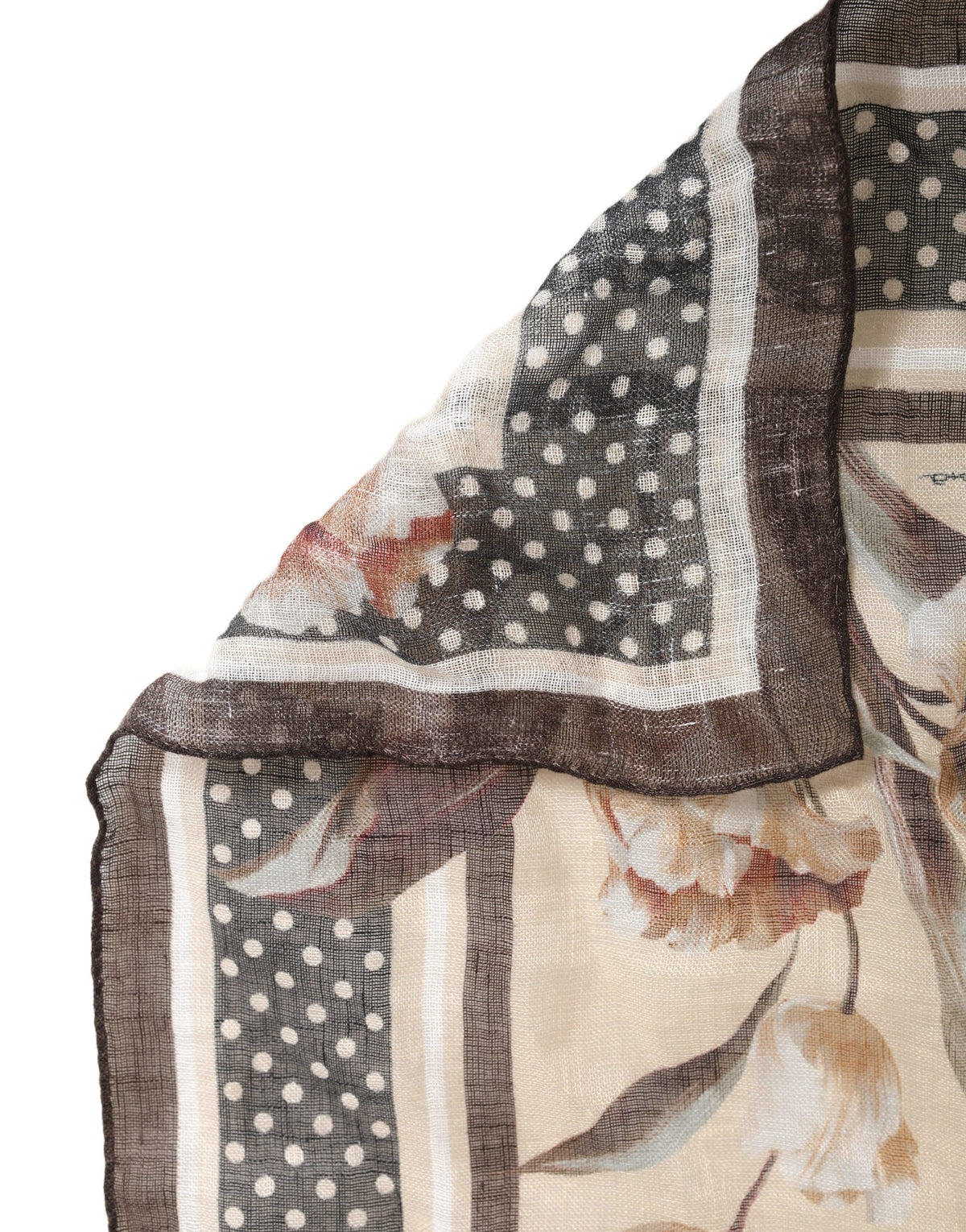Men Beige Floral Linen Square Foulard Scarf
