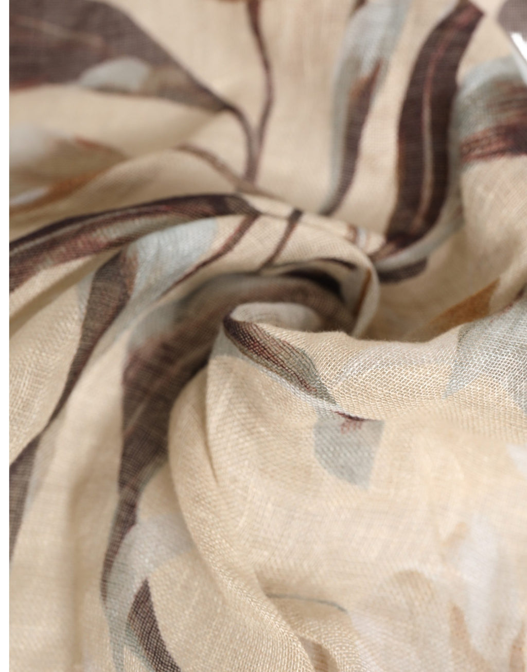 Men Beige Floral Linen Square Foulard Scarf