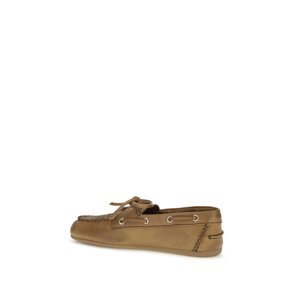 Beige Calf Leather Bos Taurus Slip-On Loafers