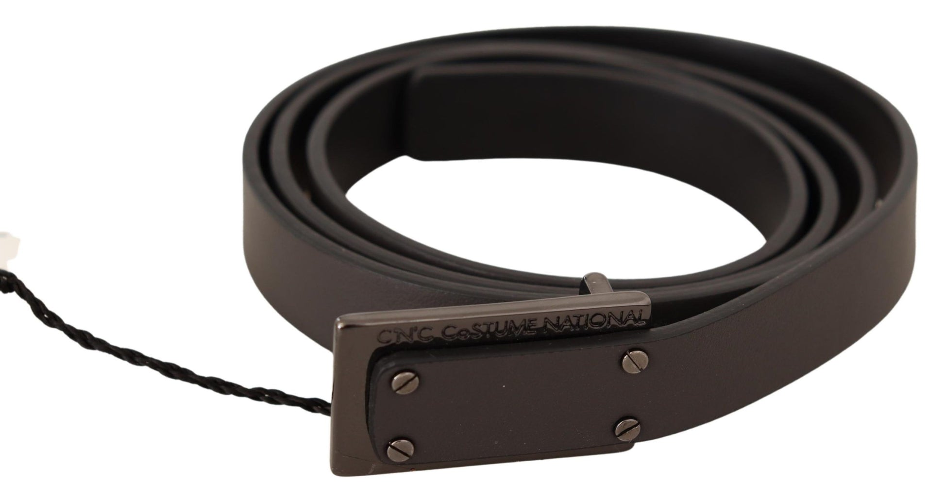 Ceinture en cuir marron foncé avec boucle à logo.