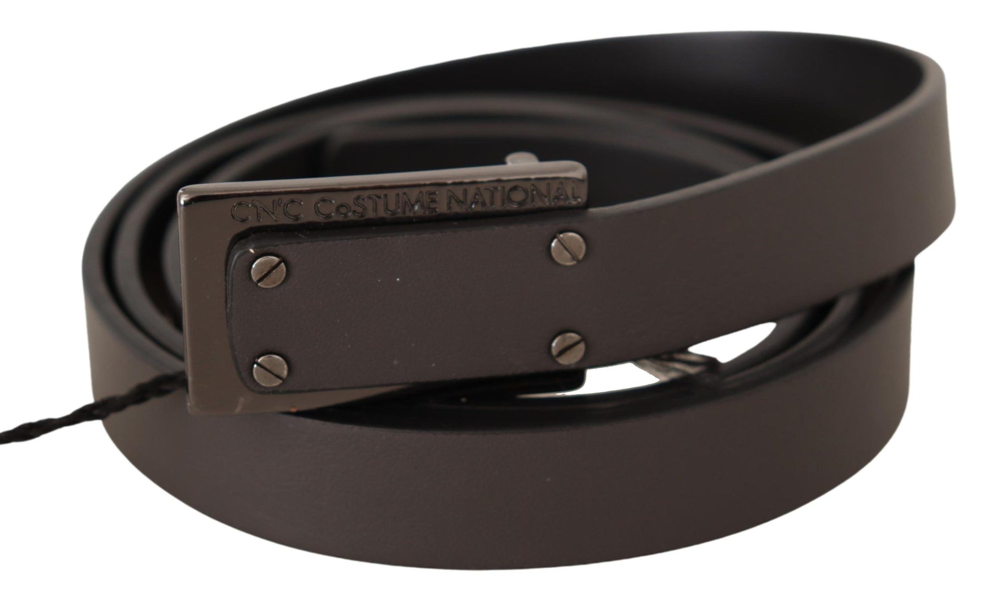 Ceinture en cuir marron foncé avec boucle à logo.