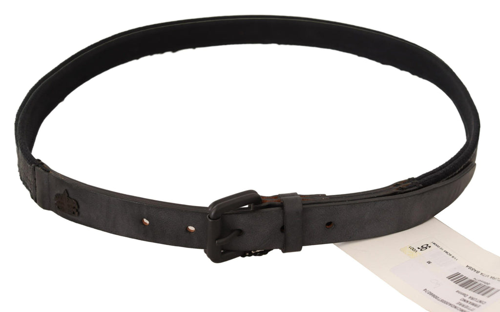 Ceinture femme en cuir noir avec boucle logo.