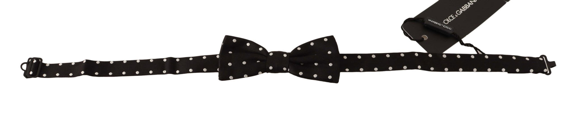 Papillon en soie à pois noirs et blancs, réglable.