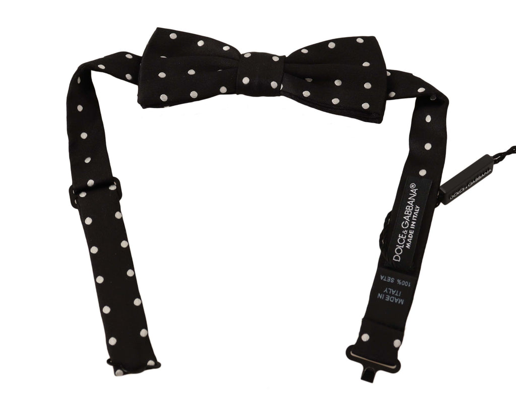 Papillon en soie à pois noirs et blancs, réglable.