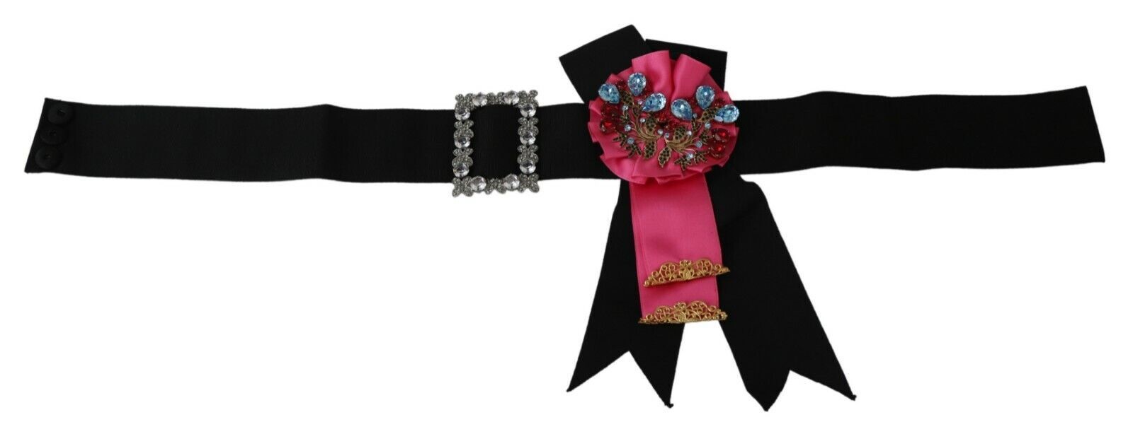Broche fleur rose noire, strass, ceinture en coton