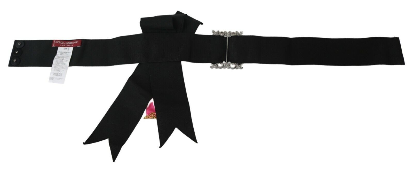 Broche fleur rose noire, strass, ceinture en coton