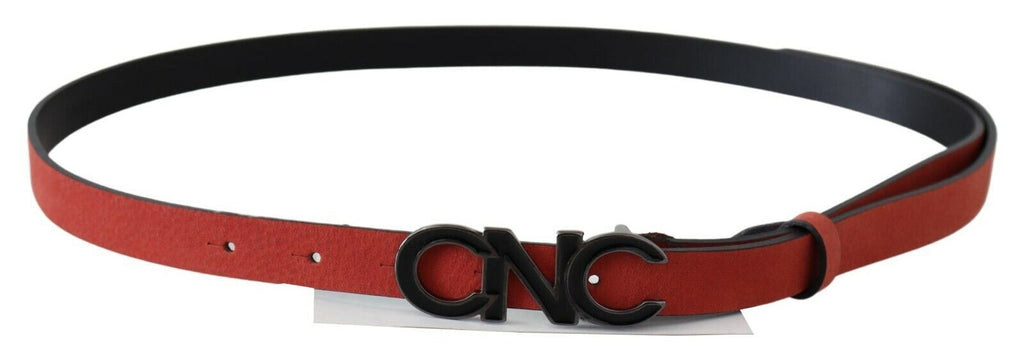 Ceinture rouge en cuir noir avec boucle noire et logo Blood.