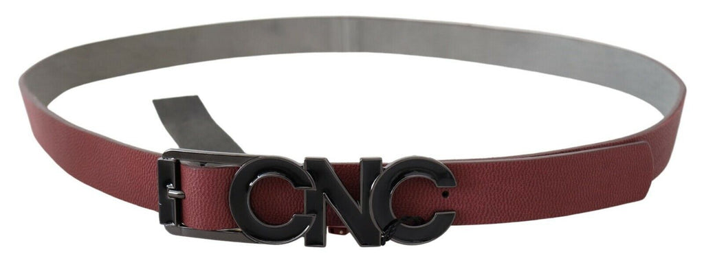 Ceinture mode en cuir skinny marron avec logo.