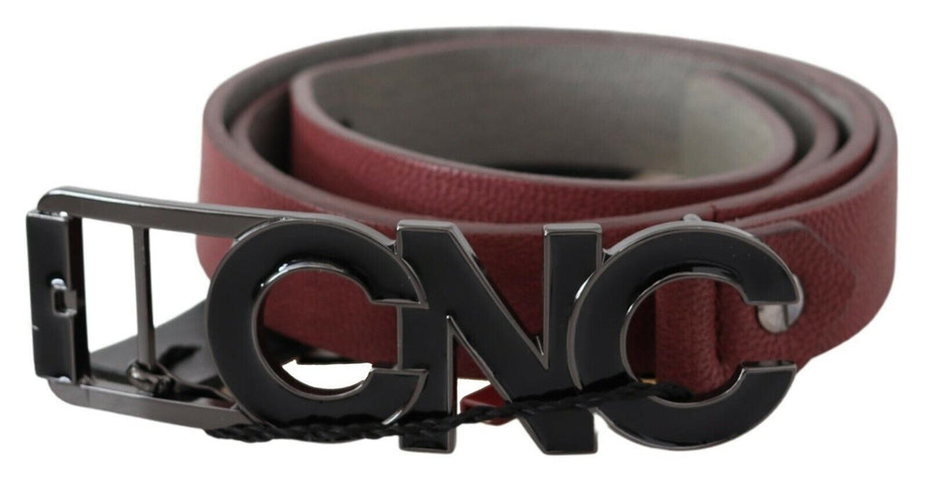Ceinture mode en cuir skinny marron avec logo.