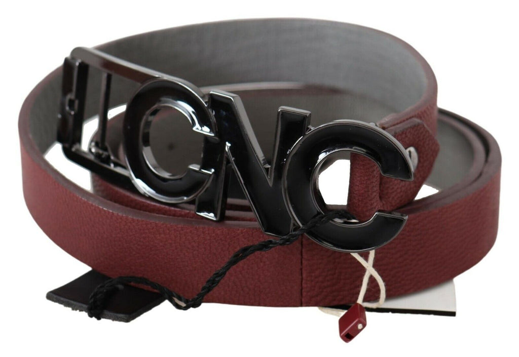 Ceinture mode en cuir skinny marron avec logo.