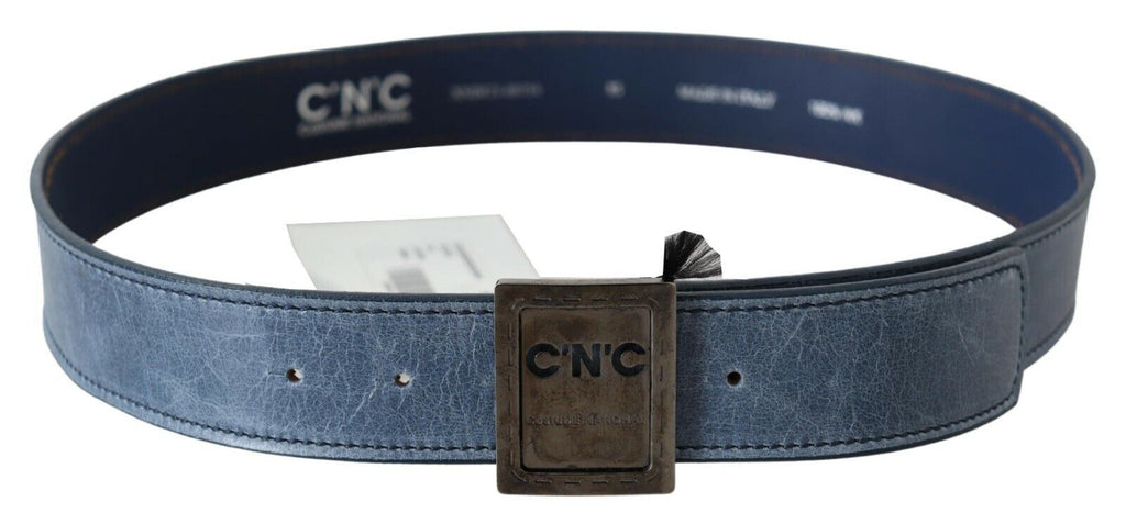 Ceinture en cuir bleu classique avec boucle à logo.
