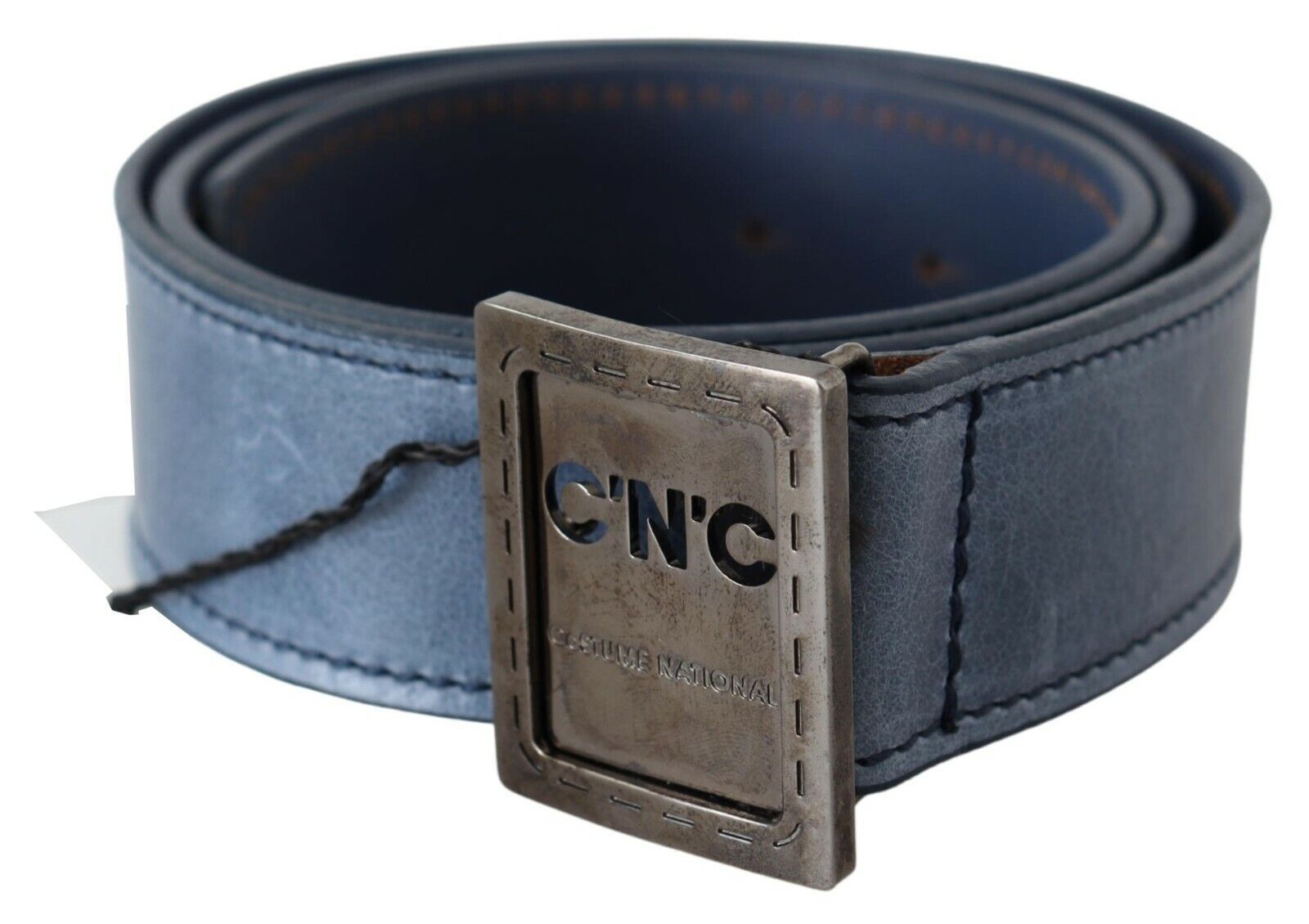Ceinture en cuir bleu classique avec boucle à logo.