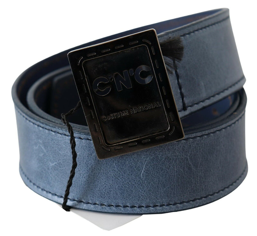 Ceinture en cuir bleu classique avec boucle à logo.