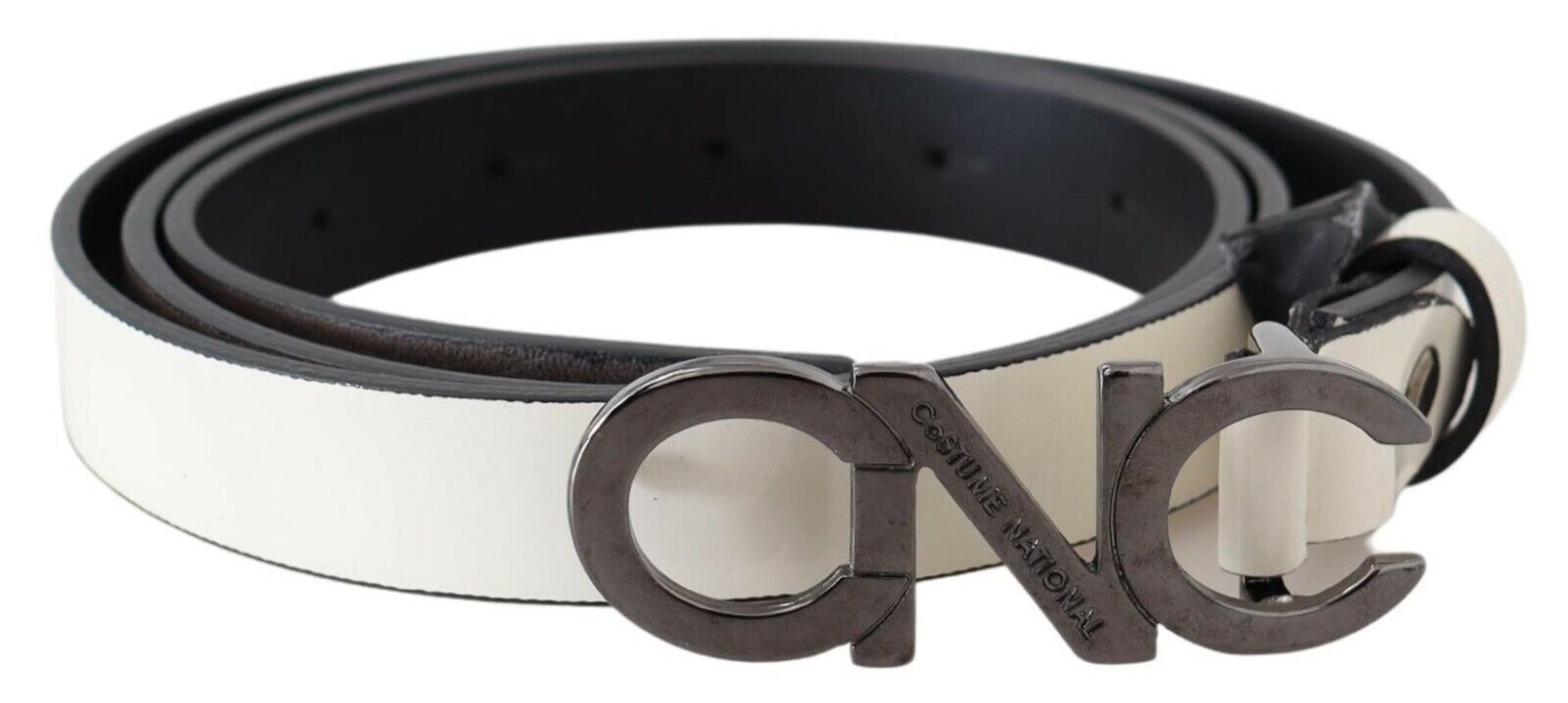 Ceinture en cuir gris métallisé avec logo