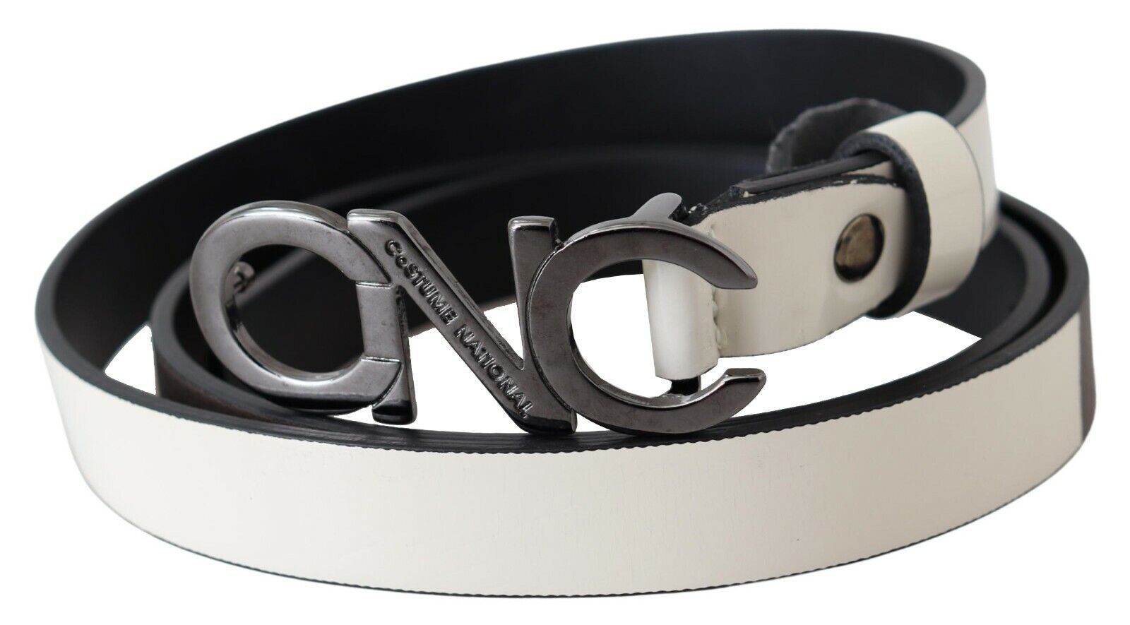 Ceinture en cuir gris métallisé avec logo