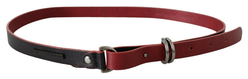 Ceinture en cuir skinny noir et rouge avec logo
