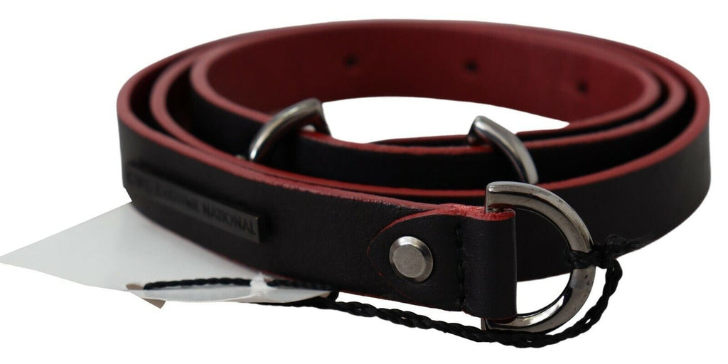 Ceinture en cuir skinny noir et rouge avec logo