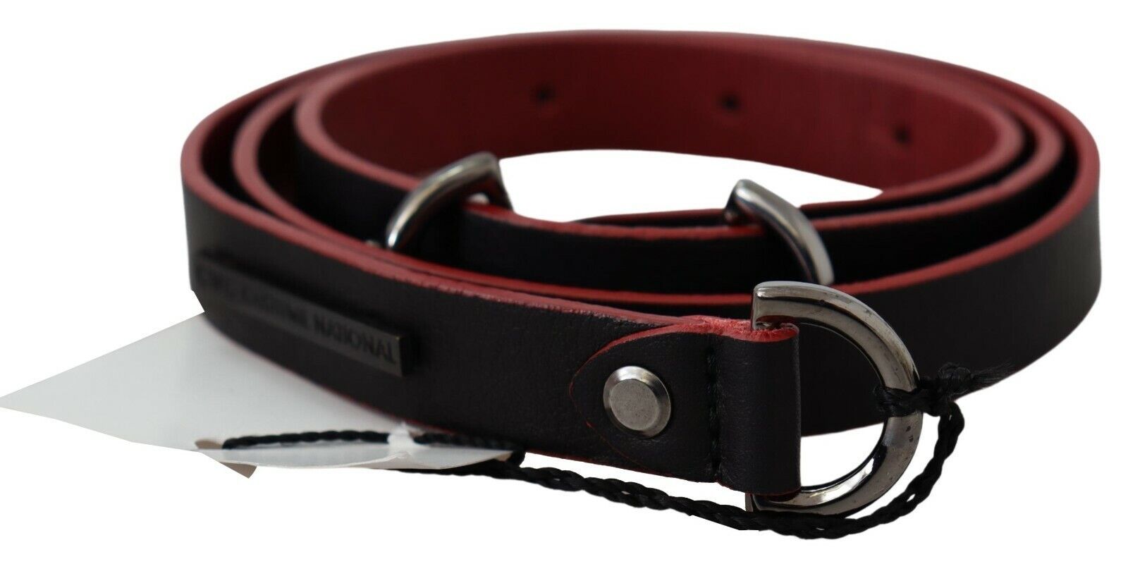 Ceinture en cuir skinny noir et rouge avec logo