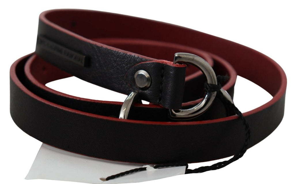 Ceinture en cuir skinny noir et rouge avec logo