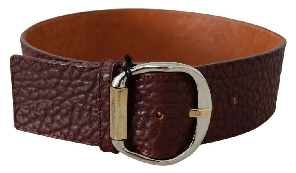 Ceinture large en cuir Bordeaux avec boucle dorée et argentée