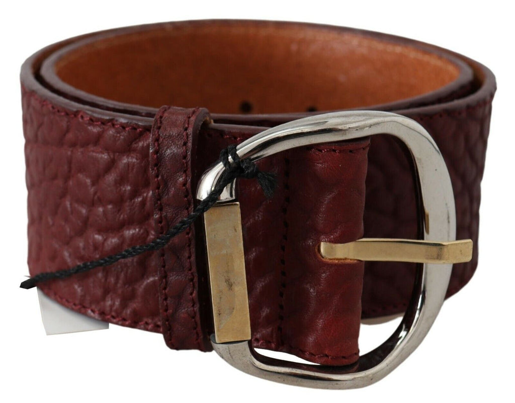 Ceinture large en cuir Bordeaux avec boucle dorée et argentée