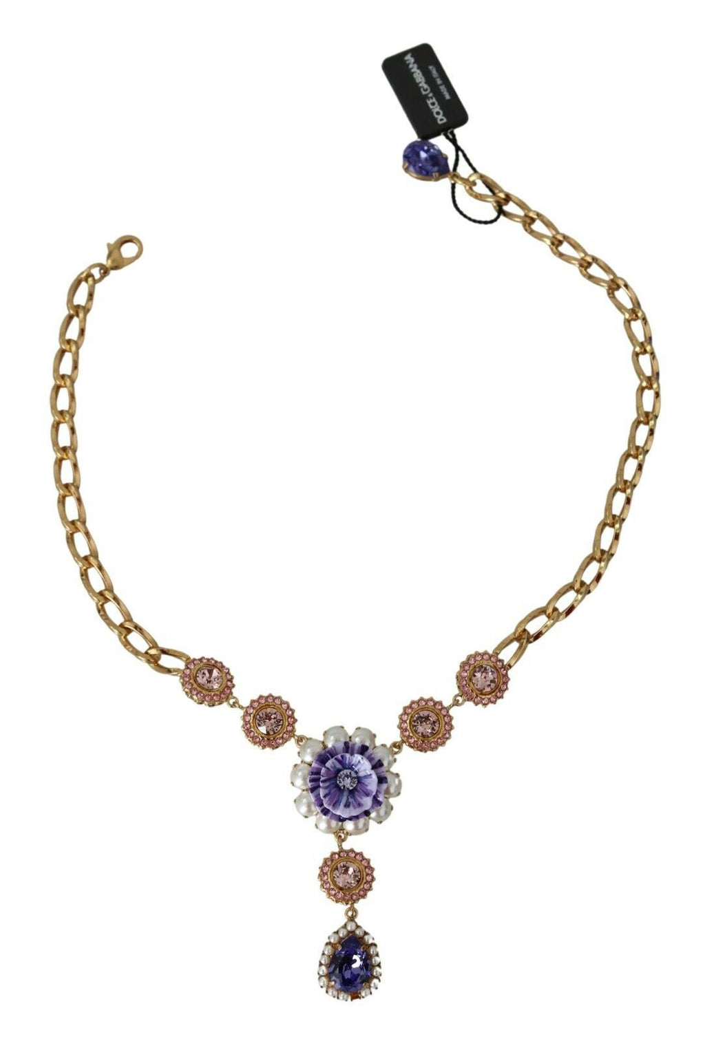 Pendentifs en laiton doré rose, cristal et perle violette