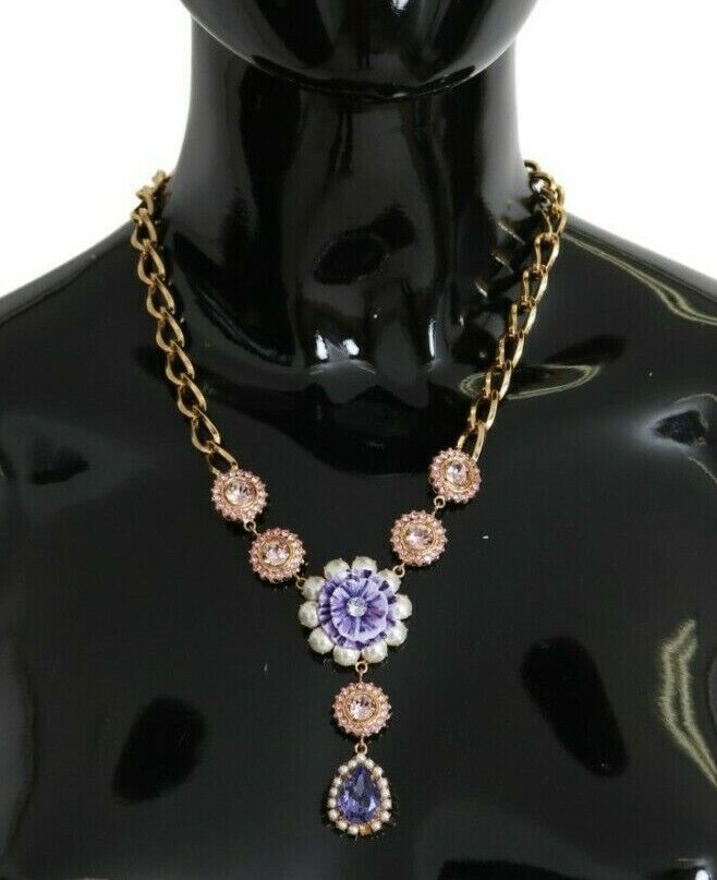 Pendentifs en laiton doré rose, cristal et perle violette