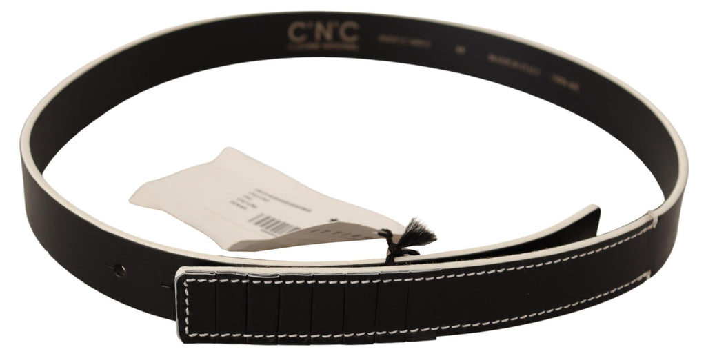 Ceinture taille en cuir noir et blanc, tendance.
