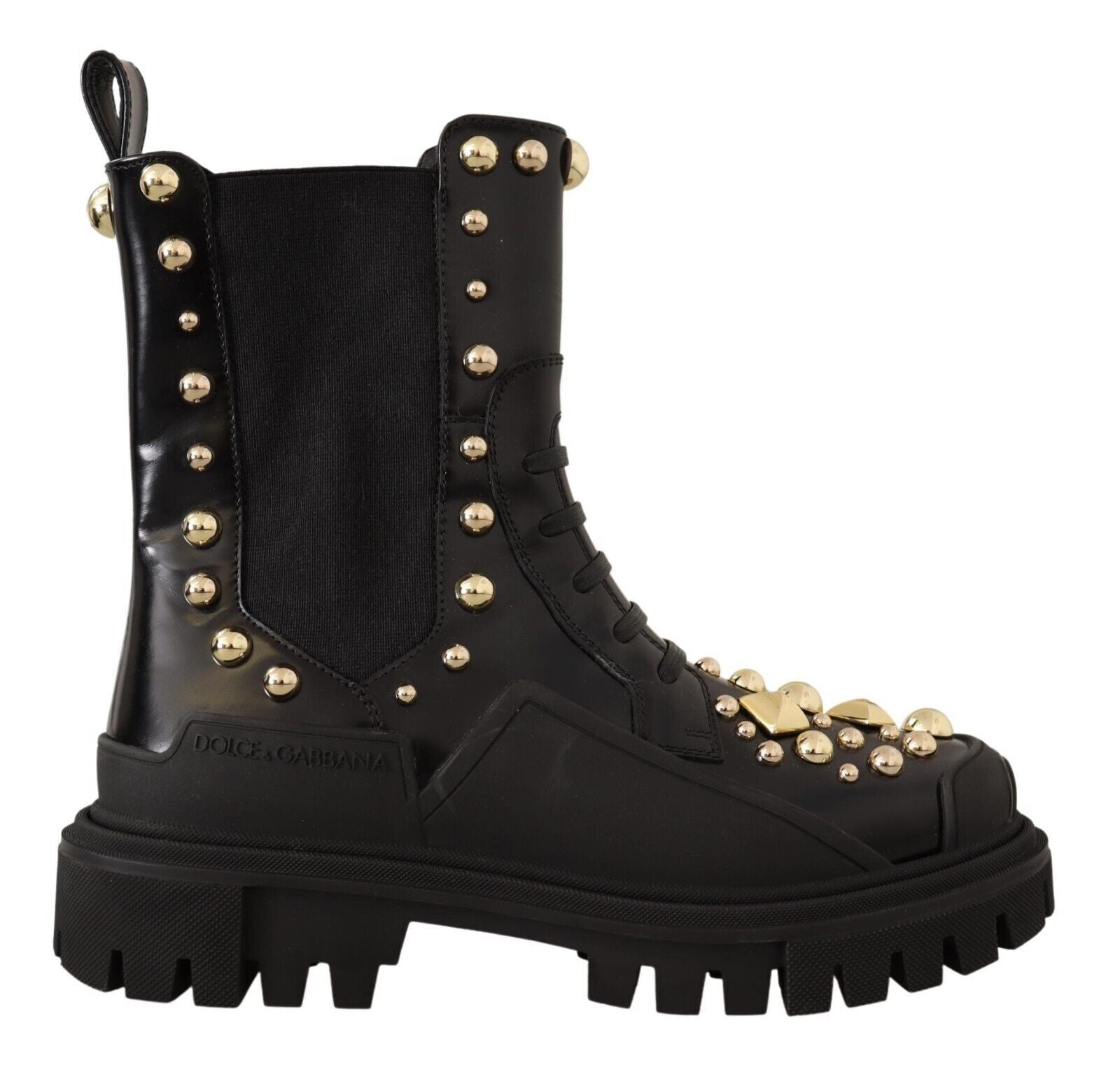 Bottes de combat en cuir noir cloutées