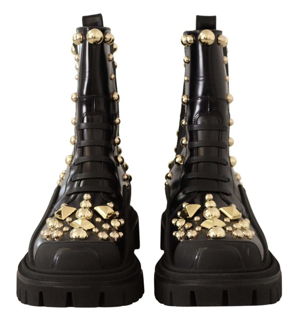 Bottes de combat en cuir noir cloutées