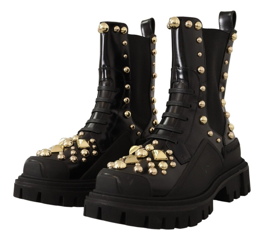 Bottes de combat en cuir noir cloutées